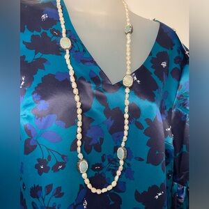 Pearl and Natural Gemstone Necklace and Earring Set. New!